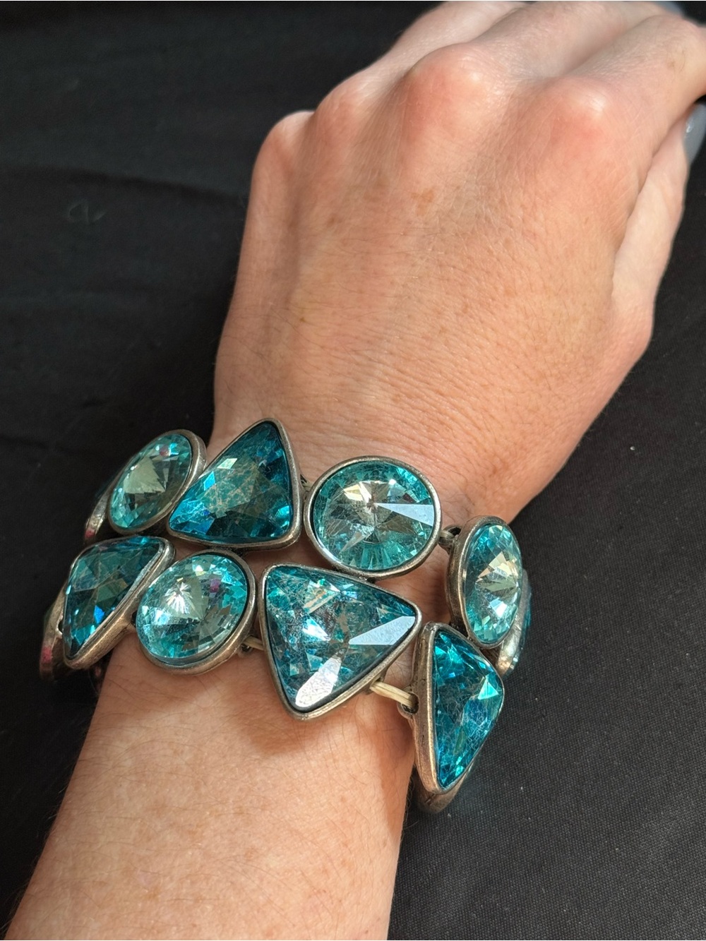 Teal Crystal Statement Bracelet - Unbranded